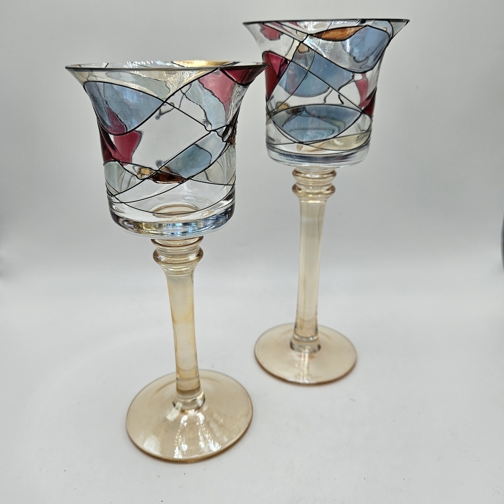 PartyLite Colorful Mosaic Calypso Votive Stemmed Candle Holders Set of 2 - Picture 1 of 6